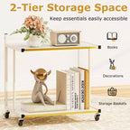 Table d'appoint mobile Costway, lot de 2, avec étagères ouvertes, bords dorés et roulettes verrouillables