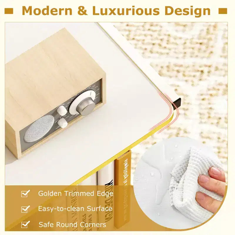 Table d'appoint mobile Costway, lot de 2, avec étagères ouvertes, bords dorés et roulettes verrouillables