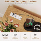 Costway Table d'appoint avec station de recharge intégrée, ports USB et prises, 2 tiroirs et 3 étagères, naturel