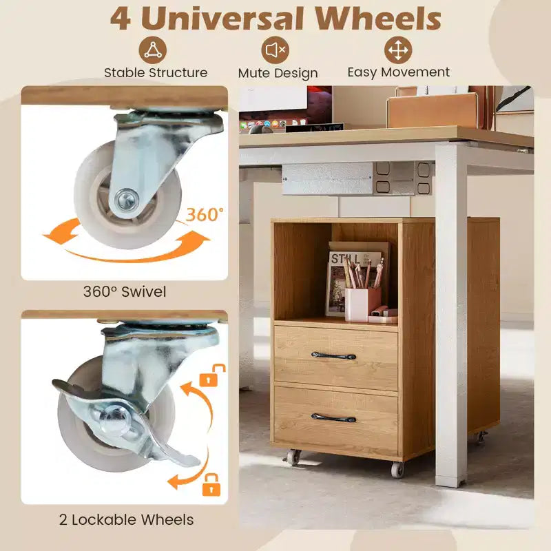 Costway Table d'appoint avec station de recharge intégrée, ports USB et prises, 2 tiroirs et 3 étagères, naturel