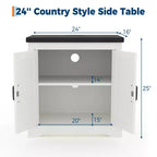 Table d'appoint de ferme - Table d'appoint de ferme blanche de 61 cm avec porte coulissante, en bois rustique, table d'appoint pour chambre à coucher et salon.