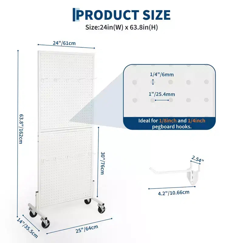 COZONY Présentoir sur pied perforé de 60 cm avec 10 crochets, panneau perforé en métal robuste avec base en T pour la vente au détail, les salons d'artisanat, les magasins d'outils