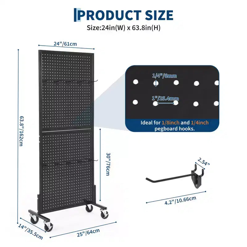 COZONY Présentoir sur pied perforé de 60 cm avec 10 crochets, panneau perforé en métal robuste avec base en T pour la vente au détail, les salons d'artisanat, les magasins d'outils