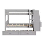 Lit superposé pleine grandeur avec bureau et rangement, lit superposé en bois peu encombrant avec étagères et lit gigogne.