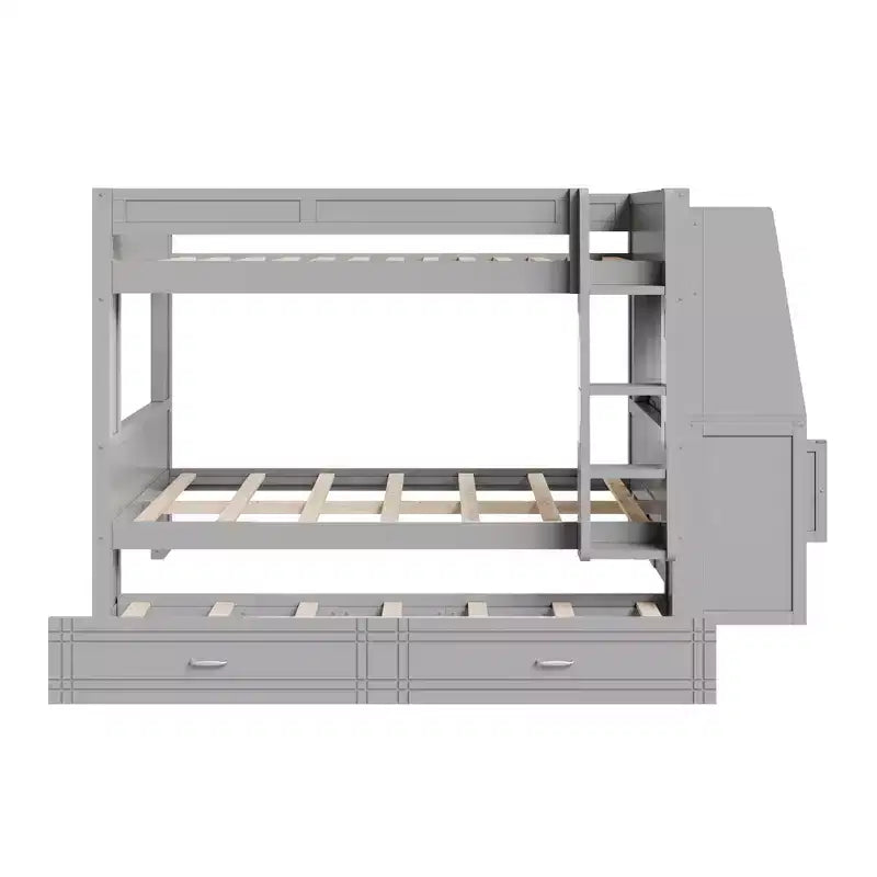 Lit superposé pleine grandeur avec bureau et rangement, lit superposé en bois peu encombrant avec étagères et lit gigogne.