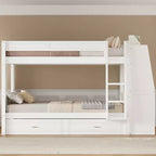 Lit superposé pleine grandeur avec bureau et rangement, lit superposé en bois peu encombrant avec étagères et lit gigogne.