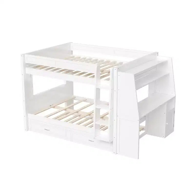 Lit superposé pleine grandeur avec bureau et rangement, lit superposé en bois peu encombrant avec étagères et lit gigogne.