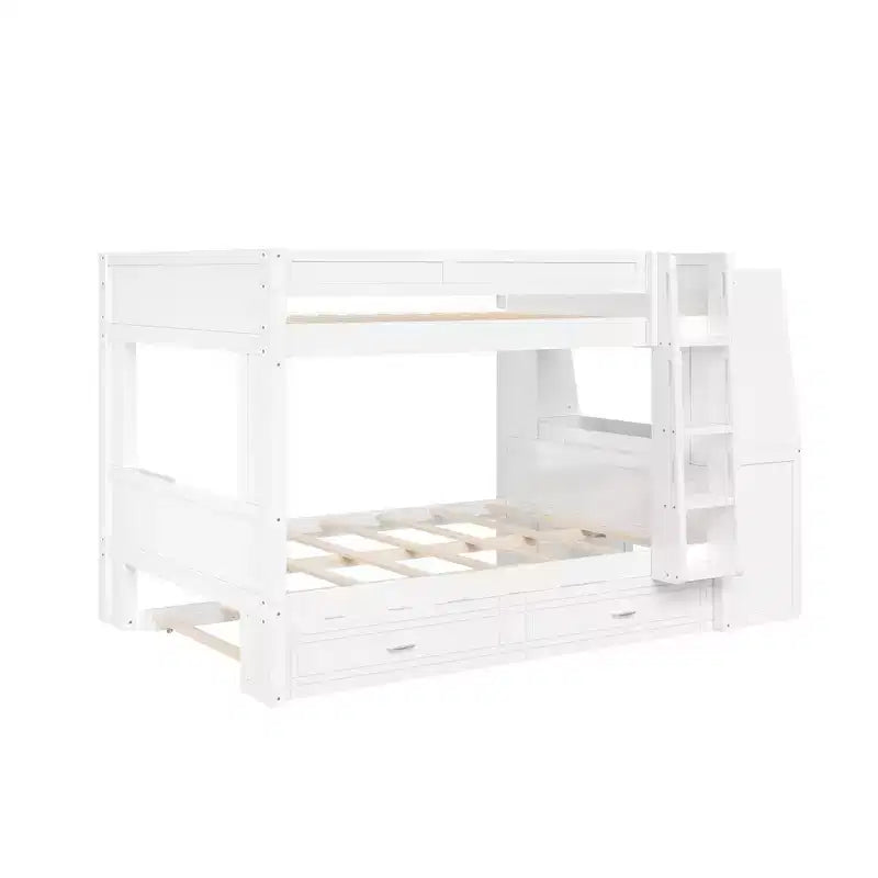 Lit superposé pleine grandeur avec bureau et rangement, lit superposé en bois peu encombrant avec étagères et lit gigogne.