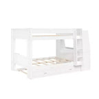 Lit superposé pleine grandeur avec bureau et rangement, lit superposé en bois peu encombrant avec étagères et lit gigogne.