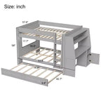 Lit superposé pleine grandeur avec bureau et rangement, lit superposé en bois peu encombrant avec étagères et lit gigogne.
