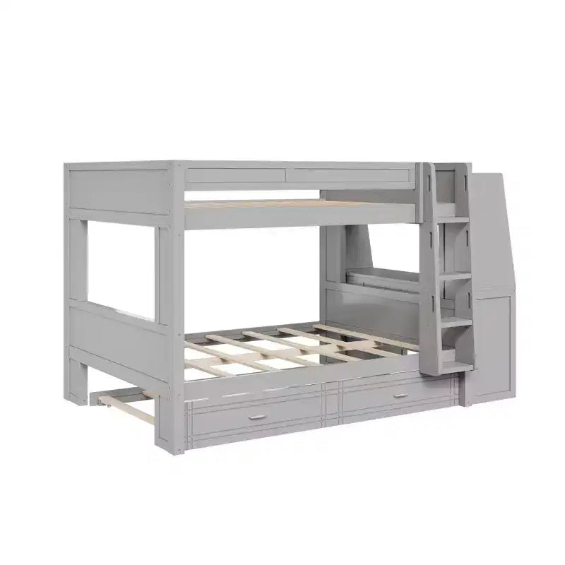 Lit superposé pleine grandeur avec bureau et rangement, lit superposé en bois peu encombrant avec étagères et lit gigogne.