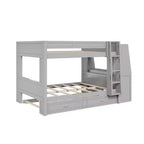 Lit superposé pleine grandeur avec bureau et rangement, lit superposé en bois peu encombrant avec étagères et lit gigogne.
