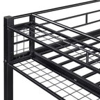 Lit mezzanine en métal pour lits jumeaux avec étagère de rangement supérieure en treillis, cadre de lit en métal robuste avec escalier de rangement pour chambre à coucher ou appartement