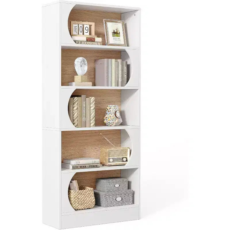 Lantine Étagère Moderne de 180 cm, Bibliothèque Haute à 5 Niveaux avec Rangement, Grande Étagère Ouverte pour Bureau, Maison, Salle de Classe, Blanc et Noyer