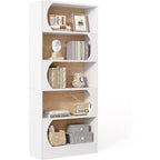 Lantine Étagère Moderne de 180 cm, Bibliothèque Haute à 5 Niveaux avec Rangement, Grande Étagère Ouverte pour Bureau, Maison, Salle de Classe, Blanc et Noyer
