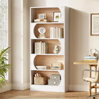 Lantine Étagère Moderne de 180 cm, Bibliothèque Haute à 5 Niveaux avec Rangement, Grande Étagère Ouverte pour Bureau, Maison, Salle de Classe, Blanc et Noyer
