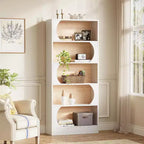 Lantine Étagère Moderne de 180 cm, Bibliothèque Haute à 5 Niveaux avec Rangement, Grande Étagère Ouverte pour Bureau, Maison, Salle de Classe, Blanc et Noyer