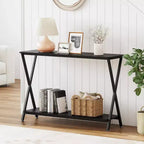 Console étroite avec étagères – Table de canapé de style ferme de 105 cm, table rustique marron à 2 niveaux pour l'arrière du canapé