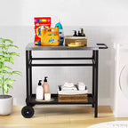 ROVSUN Chariot de salle à manger amélioré pour barbecue, plateau de table en acier inoxydable, îlot de cuisine mobile pour la préparation des aliments en extérieur, four à pizza, accessoires