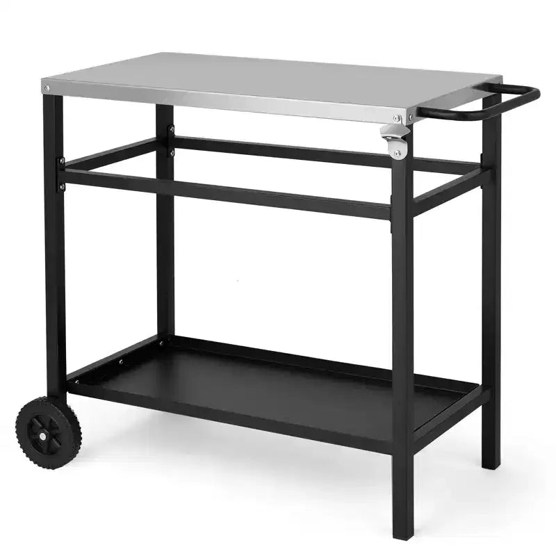 ROVSUN Chariot de salle à manger amélioré pour barbecue, plateau de table en acier inoxydable, îlot de cuisine mobile pour la préparation des aliments en extérieur, four à pizza, accessoires