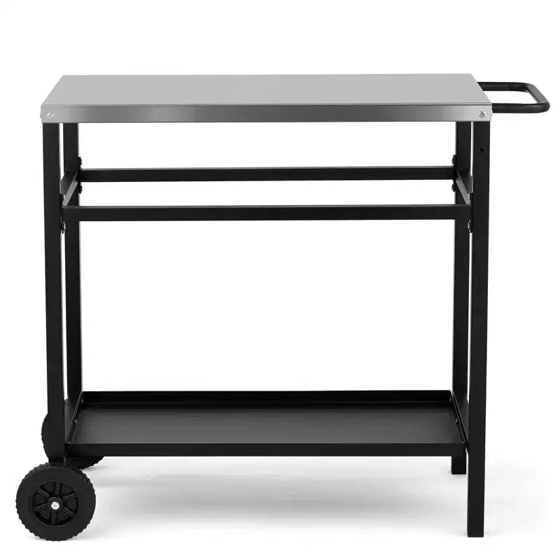 ROVSUN Chariot de salle à manger amélioré pour barbecue, plateau de table en acier inoxydable, îlot de cuisine mobile pour la préparation des aliments en extérieur, four à pizza, accessoires