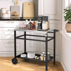 ROVSUN Chariot de salle à manger amélioré pour barbecue, plateau de table en acier inoxydable, îlot de cuisine mobile pour la préparation des aliments en extérieur, four à pizza, accessoires