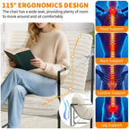 Fauteuil d'appoint moderne surdimensionné avec assise en toile - Cadre métallique ergonomique, Coussin en lin amovible Rembourré gris clair pour salon et chambre à coucher