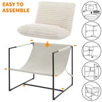 Fauteuil d'appoint moderne surdimensionné avec assise en toile - Cadre métallique ergonomique, Coussin en lin amovible Rembourré gris clair pour salon et chambre à coucher