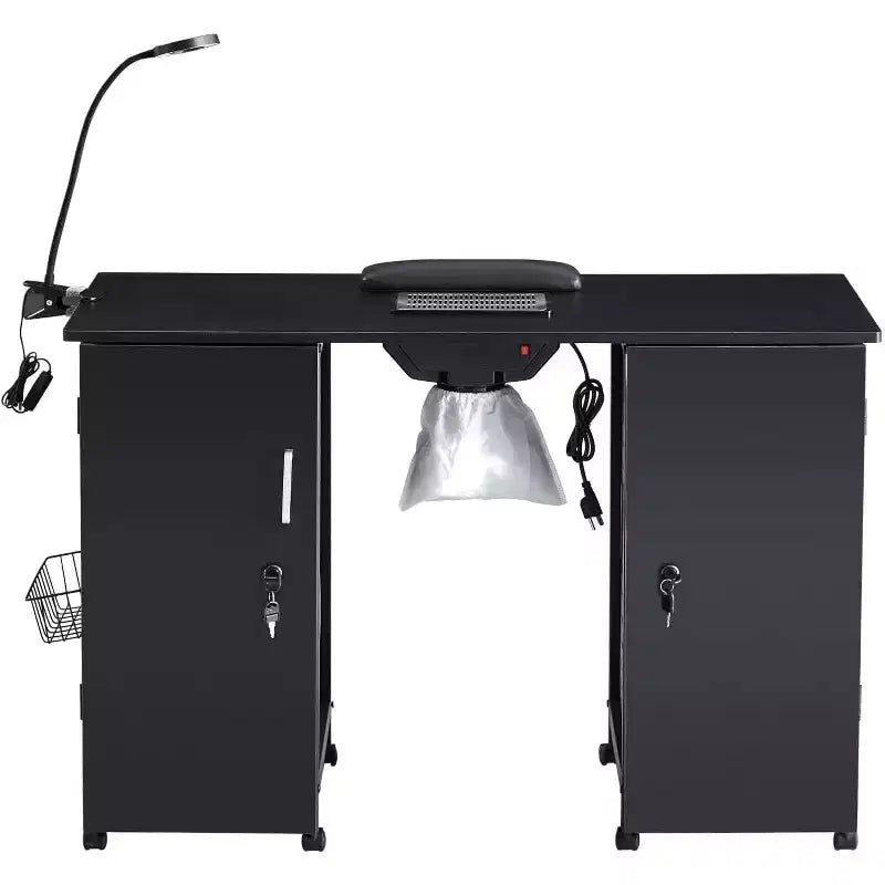 Table de manucure en métal, bureau à ongles avec rangement à double porte, poste de travail professionnel pour salon de beauté