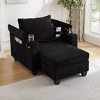 MAYEERTY Canapé-lit convertible en velours côtelé avec ports USB, porte-gobelets et grand espace de rangement pour salon, noir