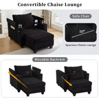 MAYEERTY Canapé-lit convertible en velours côtelé avec ports USB, porte-gobelets et grand espace de rangement pour salon, noir