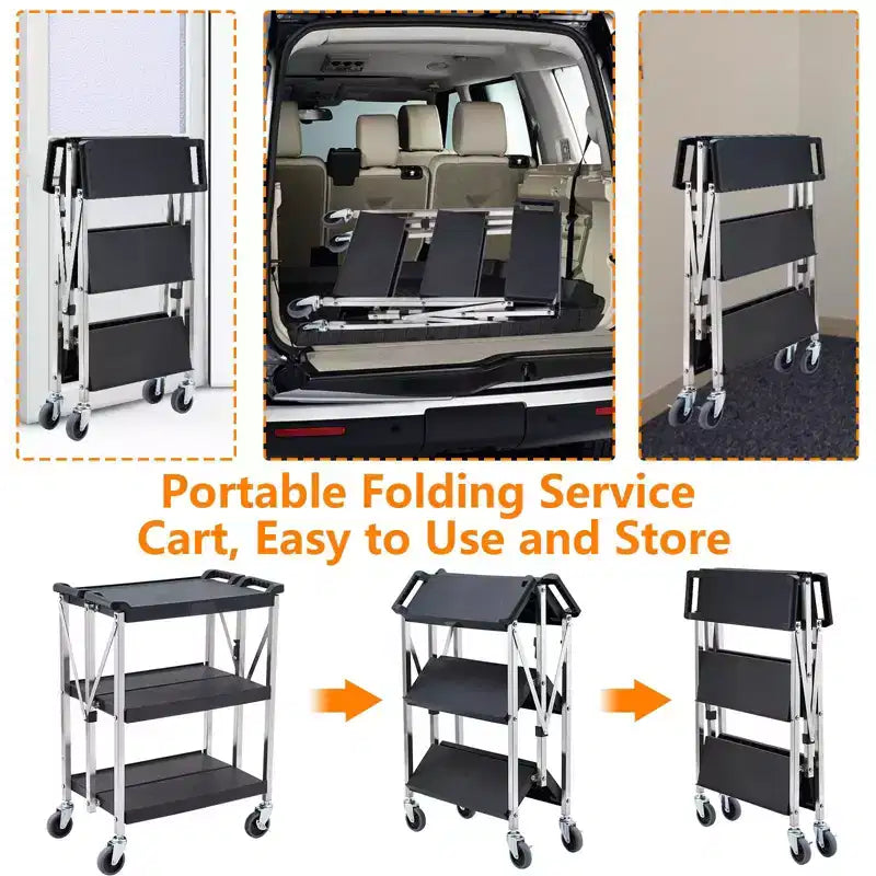 Petit diable pliable, chariot portable noir avec corps en PP et cadre en acier inoxydable, chariot utilitaire compact pour le transport