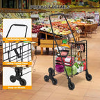 Chariot de courses pliable avec panier de 83 litres, capacité de 50 kg, caddie léger et portable sur roues pour le marché, les courses et la lessive