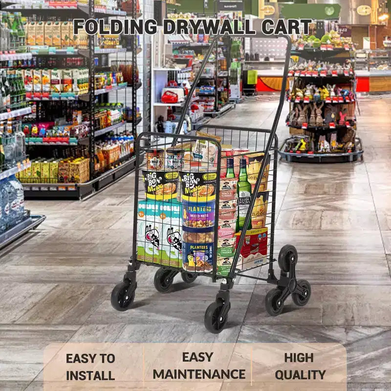 Chariot de courses pliable avec panier de 83 litres, capacité de 50 kg, caddie léger et portable sur roues pour le marché, les courses et la lessive