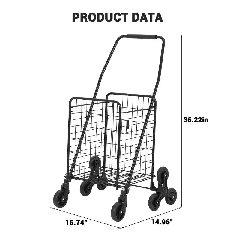 Chariot de courses pliable avec panier de 83 litres, capacité de 50 kg, caddie léger et portable sur roues pour le marché, les courses et la lessive