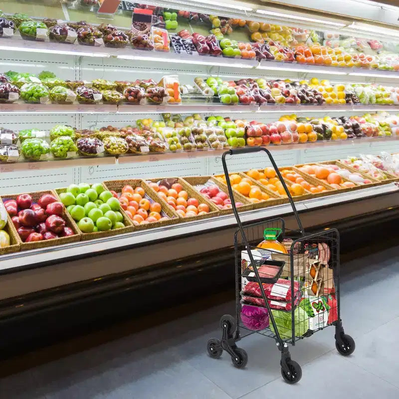 Chariot de courses pliable avec panier de 83 litres, capacité de 50 kg, caddie léger et portable sur roues pour le marché, les courses et la lessive