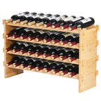 36 Bottle Bamboo Wine Rack 4 Tier Stackable Freestanding Storage Shelf for Kitchen Bar