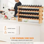 Porte-bouteilles de vin en bambou à 4 niveaux, étagère de rangement empilable autoportante pour cuisine ou bar, 36 bouteilles