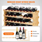 Porte-bouteilles de vin en bambou à 4 niveaux, étagère de rangement empilable autoportante pour cuisine ou bar, 36 bouteilles