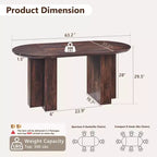 Table à manger ovale de 63 po pour 6 à 8 personnes, base en T moderne, surface en grain de bois résistante aux rayures pour salle à manger, cuisine et salon