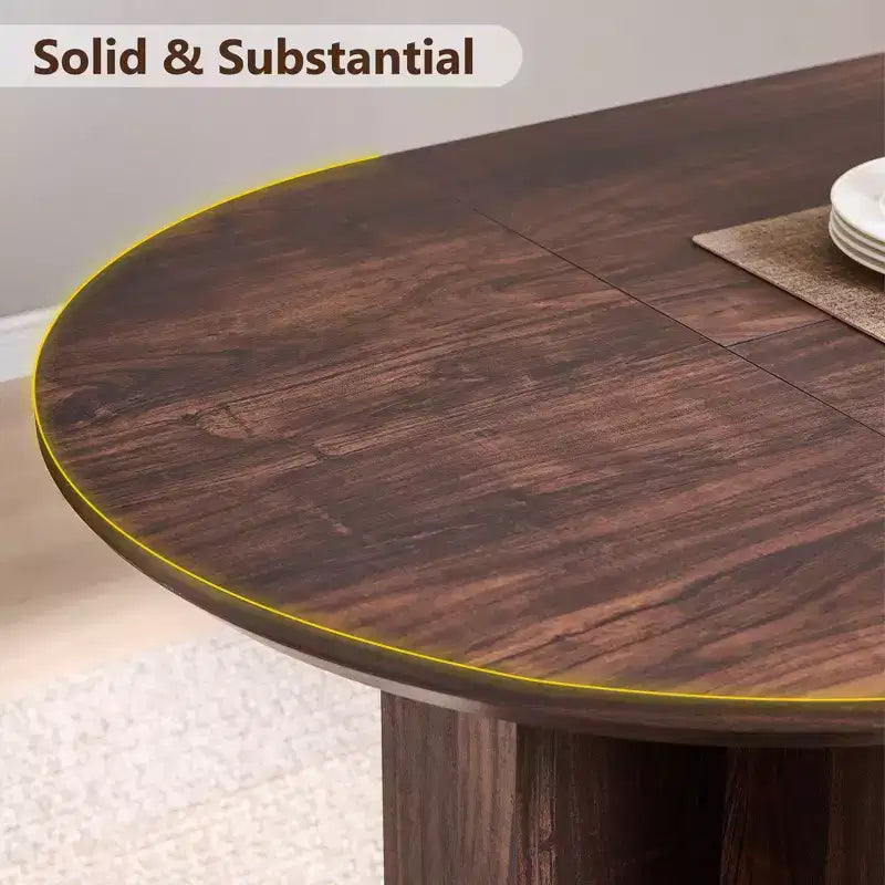 Table à manger ovale de 63 po pour 6 à 8 personnes, base en T moderne, surface en grain de bois résistante aux rayures pour salle à manger, cuisine et salon