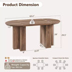 Table à manger ovale de 63 po pour 6 à 8 personnes, base en T moderne, surface en grain de bois résistante aux rayures pour salle à manger, cuisine et salon