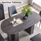 Table à manger ovale de 63 po pour 6 à 8 personnes, base en T moderne, surface en grain de bois résistante aux rayures pour salle à manger, cuisine et salon