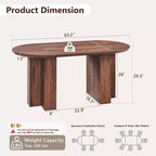 Table à manger ovale de 63 po pour 6 à 8 personnes, base en T moderne, surface en grain de bois résistante aux rayures pour salle à manger, cuisine et salon