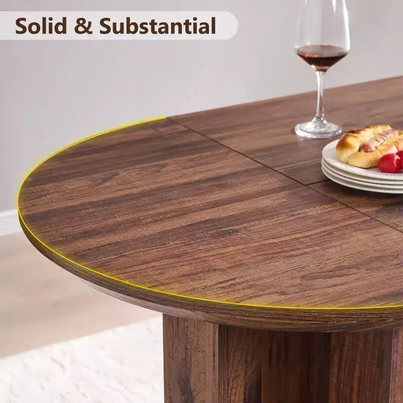 Table à manger ovale de 63 po pour 6 à 8 personnes, base en T moderne, surface en grain de bois résistante aux rayures pour salle à manger, cuisine et salon