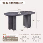 Table à manger ovale de 63 po pour 6 à 8 personnes, base en T moderne, surface en grain de bois résistante aux rayures pour salle à manger, cuisine et salon