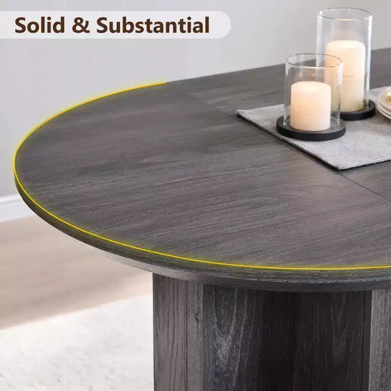 Table à manger ovale de 63 po pour 6 à 8 personnes, base en T moderne, surface en grain de bois résistante aux rayures pour salle à manger, cuisine et salon
