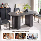 Table à manger ovale de 63 po pour 6 à 8 personnes, base en T moderne, surface en grain de bois résistante aux rayures pour salle à manger, cuisine et salon