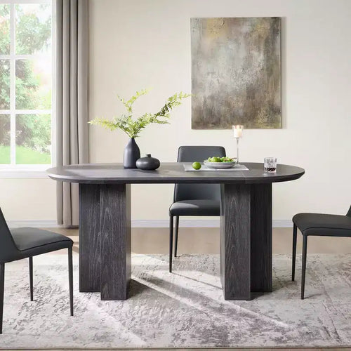 63 Oval Dining Table for 6-8, Modern T-Base, Scratch-Resistant Wood Grain Surface for Dining Room, Kitchen & Living Room