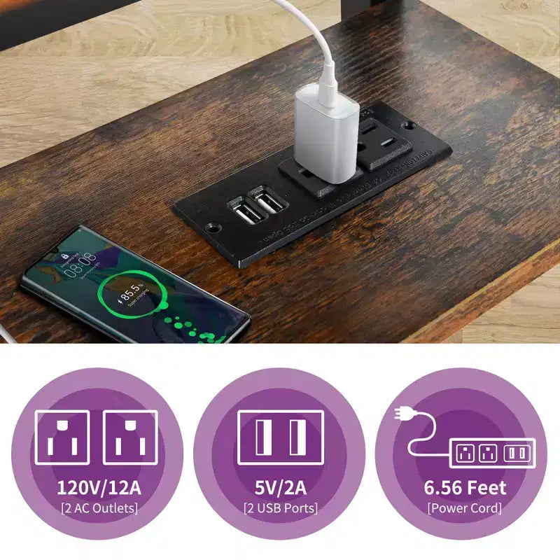 Poste de travail informatique de bureau à domicile, table d'ordinateur portable en bois avec tiroir et étagère, station de charge, bureau roulant réglable en hauteur pour petits espaces